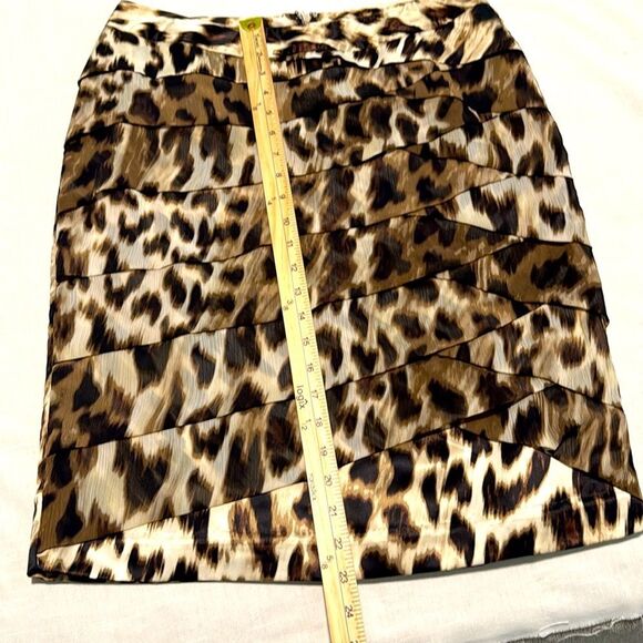 Worthington Leopard Print Layered Tiered Chiffon Pencil Skirt Brown Black 12 P - Picture 9 of 10